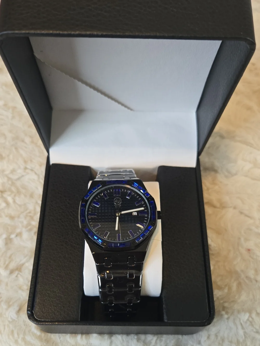AJ Vip Men's Black and Blue Stainless Steel Watch